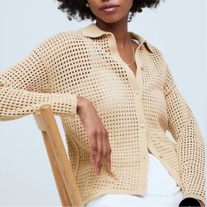 Madewell Women's Open-Stitch Polo Cardigan Sweater Beige Size XS